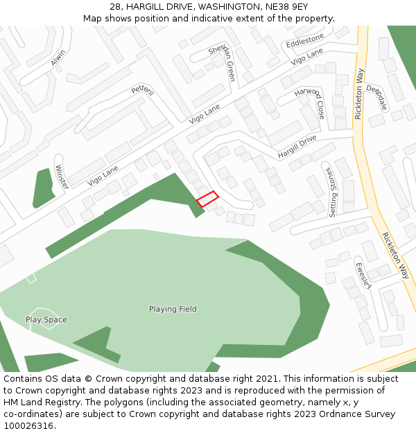 28, HARGILL DRIVE, WASHINGTON, NE38 9EY: Location map and indicative extent of plot