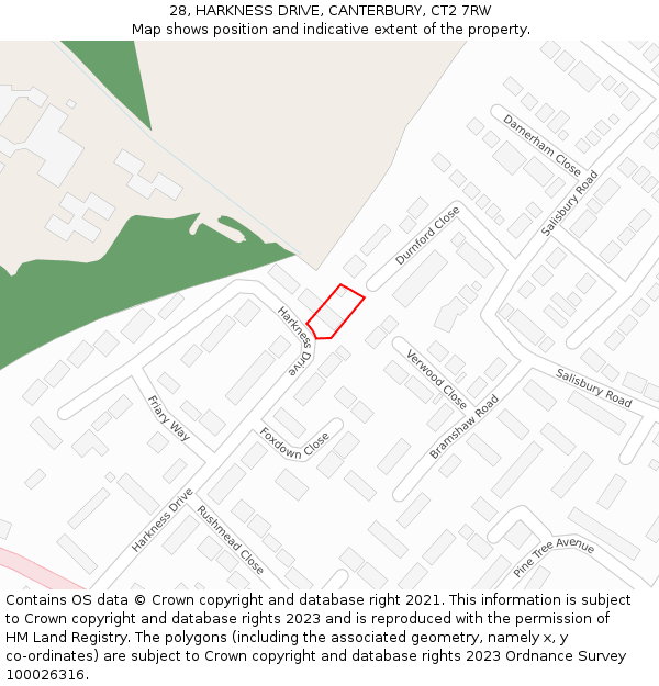 28, HARKNESS DRIVE, CANTERBURY, CT2 7RW: Location map and indicative extent of plot