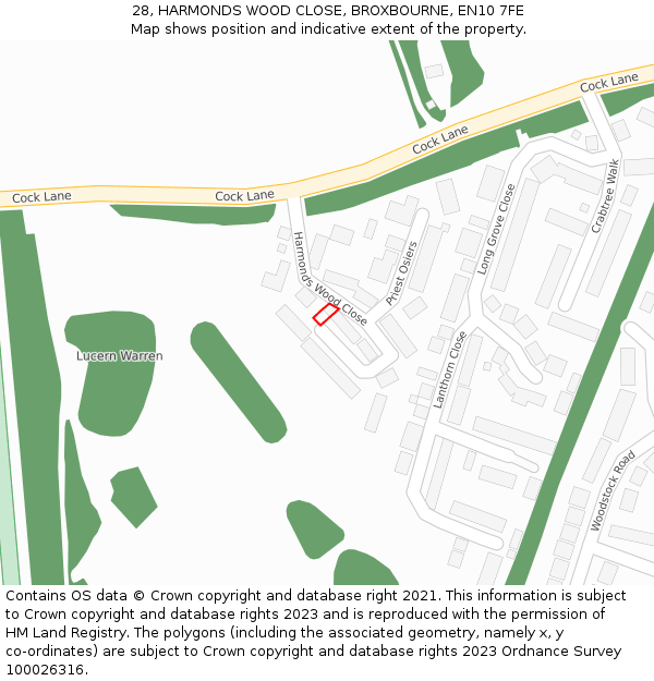 28, HARMONDS WOOD CLOSE, BROXBOURNE, EN10 7FE: Location map and indicative extent of plot