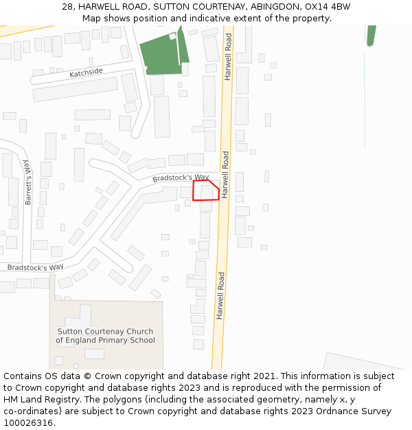 28, HARWELL ROAD, SUTTON COURTENAY, ABINGDON, OX14 4BW: Location map and indicative extent of plot