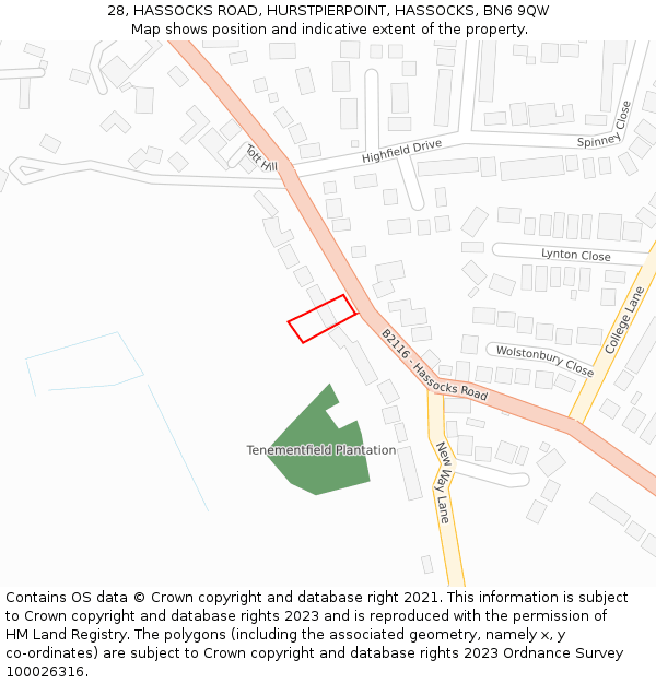 28, HASSOCKS ROAD, HURSTPIERPOINT, HASSOCKS, BN6 9QW: Location map and indicative extent of plot