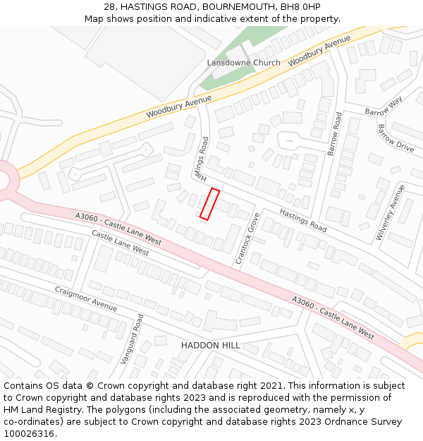 28, HASTINGS ROAD, BOURNEMOUTH, BH8 0HP: Location map and indicative extent of plot