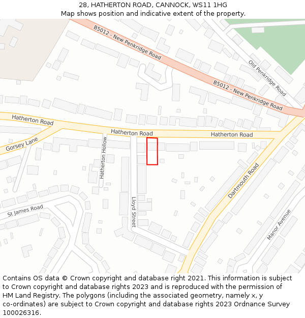 28, HATHERTON ROAD, CANNOCK, WS11 1HG: Location map and indicative extent of plot