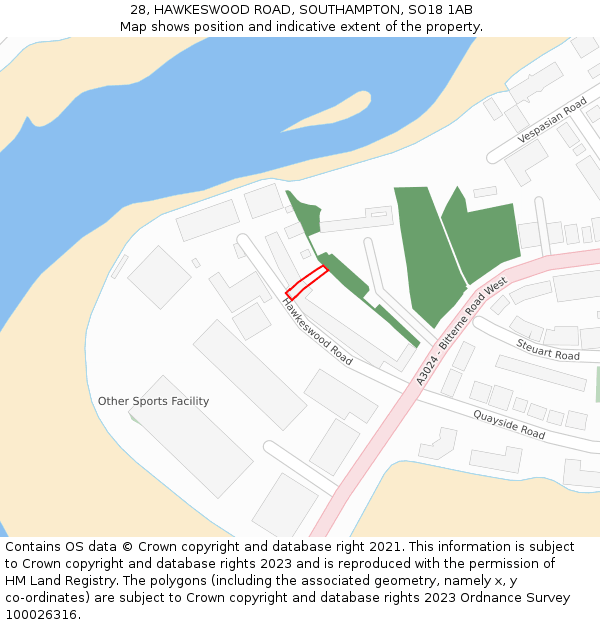 28, HAWKESWOOD ROAD, SOUTHAMPTON, SO18 1AB: Location map and indicative extent of plot