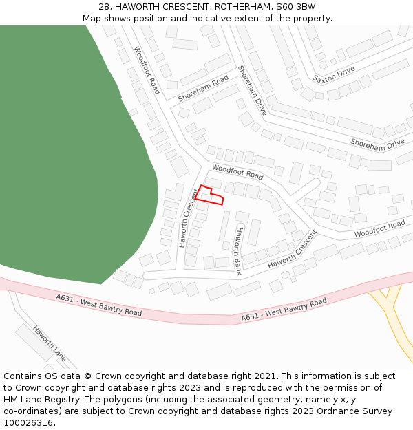 28, HAWORTH CRESCENT, ROTHERHAM, S60 3BW: Location map and indicative extent of plot