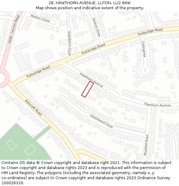 28, HAWTHORN AVENUE, LUTON, LU2 8AW: Location map and indicative extent of plot