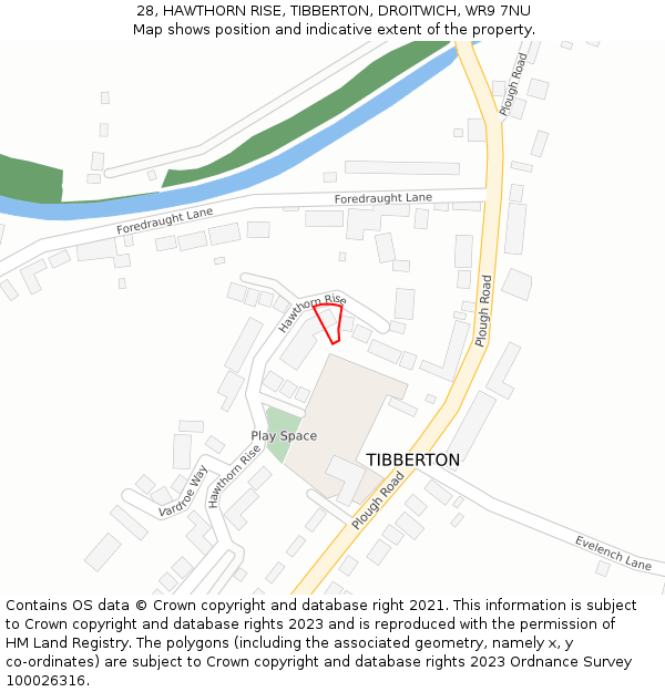 28, HAWTHORN RISE, TIBBERTON, DROITWICH, WR9 7NU: Location map and indicative extent of plot