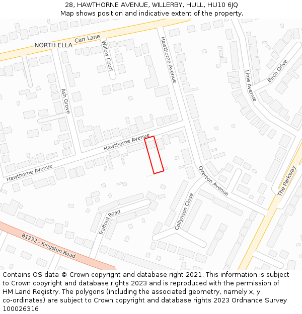 28, HAWTHORNE AVENUE, WILLERBY, HULL, HU10 6JQ: Location map and indicative extent of plot