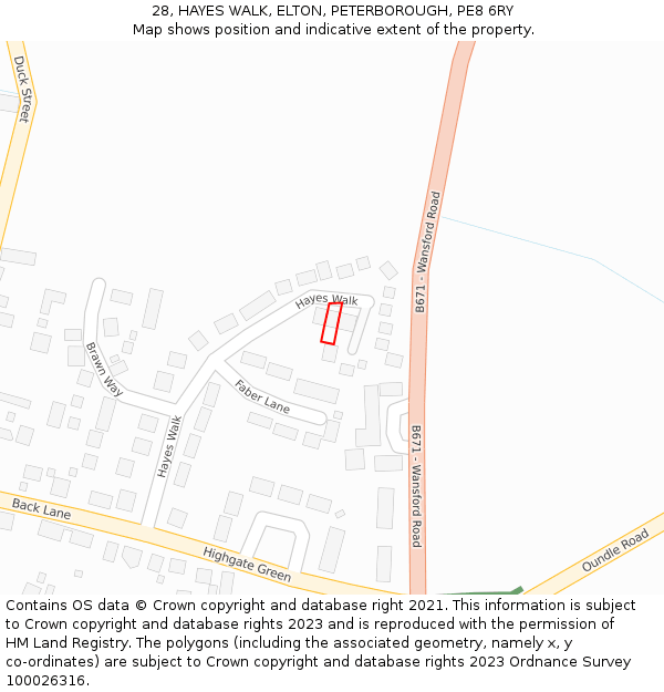 28, HAYES WALK, ELTON, PETERBOROUGH, PE8 6RY: Location map and indicative extent of plot