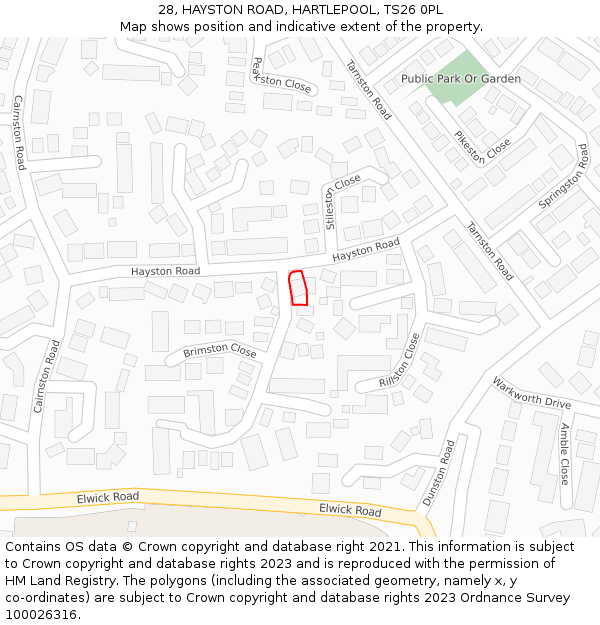 28, HAYSTON ROAD, HARTLEPOOL, TS26 0PL: Location map and indicative extent of plot