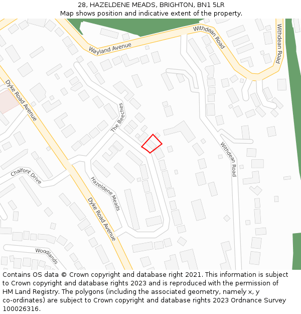 28, HAZELDENE MEADS, BRIGHTON, BN1 5LR: Location map and indicative extent of plot