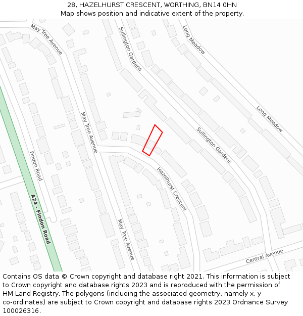 28, HAZELHURST CRESCENT, WORTHING, BN14 0HN: Location map and indicative extent of plot