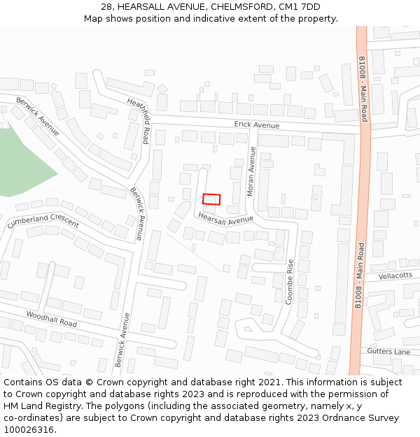 28, HEARSALL AVENUE, CHELMSFORD, CM1 7DD: Location map and indicative extent of plot