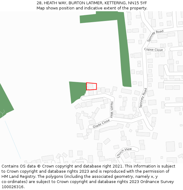 28, HEATH WAY, BURTON LATIMER, KETTERING, NN15 5YF: Location map and indicative extent of plot