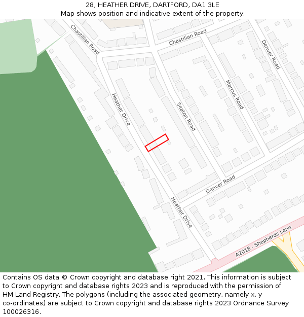 28, HEATHER DRIVE, DARTFORD, DA1 3LE: Location map and indicative extent of plot