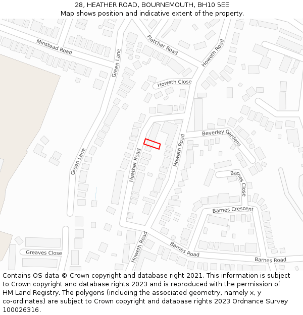 28, HEATHER ROAD, BOURNEMOUTH, BH10 5EE: Location map and indicative extent of plot