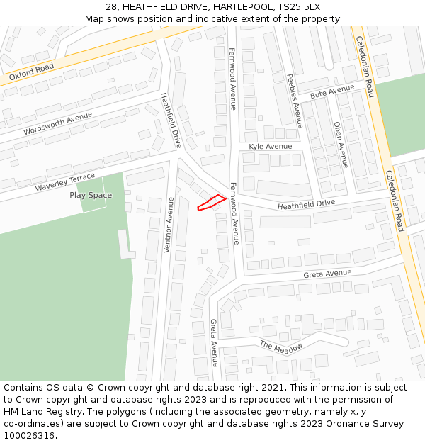 28, HEATHFIELD DRIVE, HARTLEPOOL, TS25 5LX: Location map and indicative extent of plot