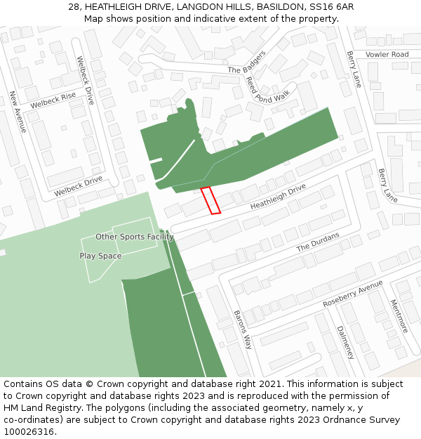 28, HEATHLEIGH DRIVE, LANGDON HILLS, BASILDON, SS16 6AR: Location map and indicative extent of plot