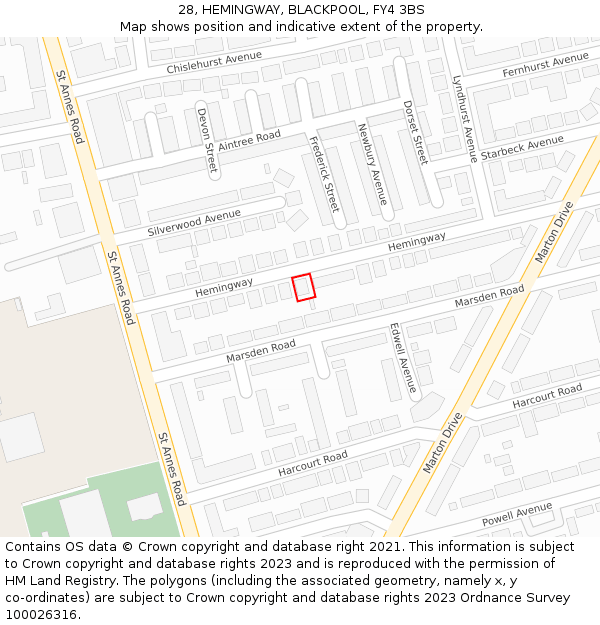 28, HEMINGWAY, BLACKPOOL, FY4 3BS: Location map and indicative extent of plot