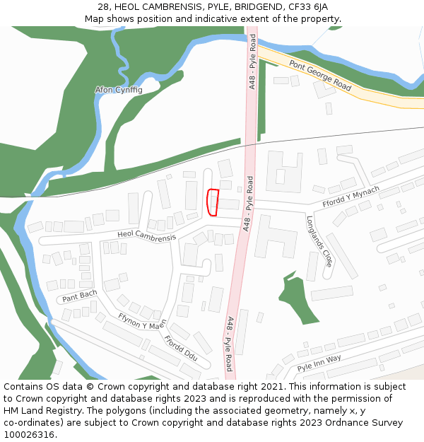 28, HEOL CAMBRENSIS, PYLE, BRIDGEND, CF33 6JA: Location map and indicative extent of plot