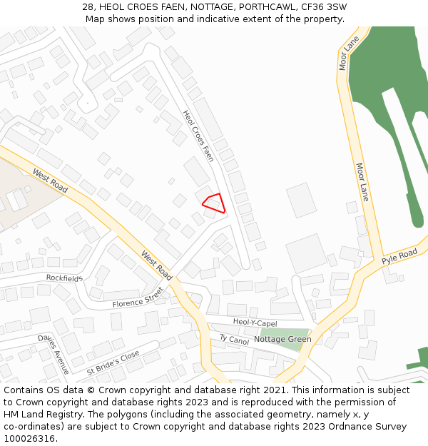 28, HEOL CROES FAEN, NOTTAGE, PORTHCAWL, CF36 3SW: Location map and indicative extent of plot