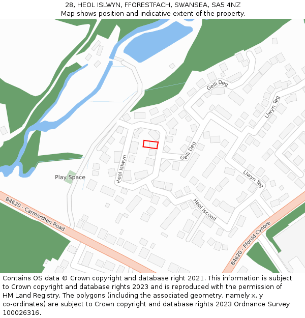 28, HEOL ISLWYN, FFORESTFACH, SWANSEA, SA5 4NZ: Location map and indicative extent of plot