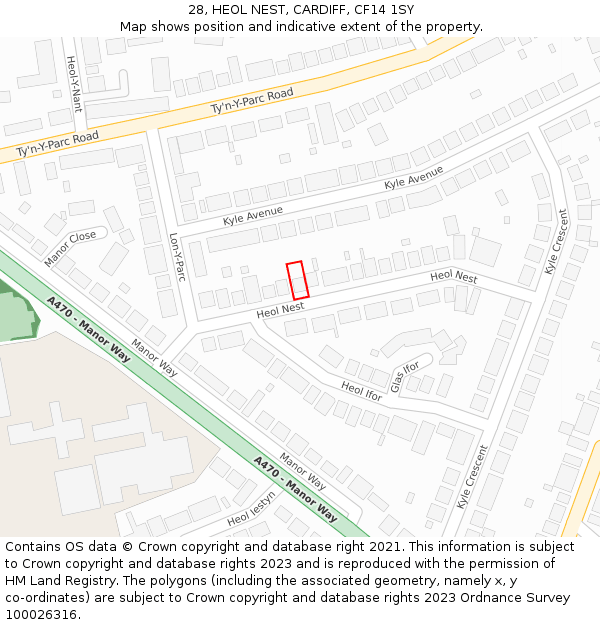 28, HEOL NEST, CARDIFF, CF14 1SY: Location map and indicative extent of plot