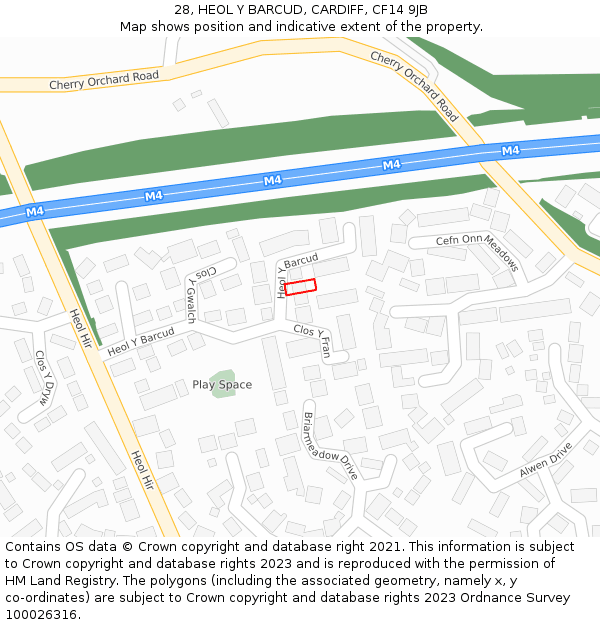 28, HEOL Y BARCUD, CARDIFF, CF14 9JB: Location map and indicative extent of plot