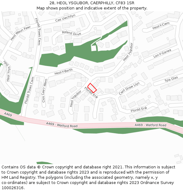 28, HEOL YSGUBOR, CAERPHILLY, CF83 1SR: Location map and indicative extent of plot