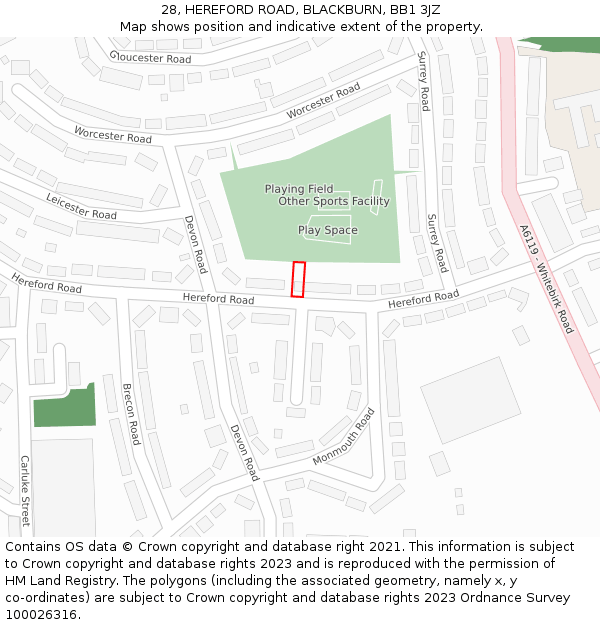 28, HEREFORD ROAD, BLACKBURN, BB1 3JZ: Location map and indicative extent of plot