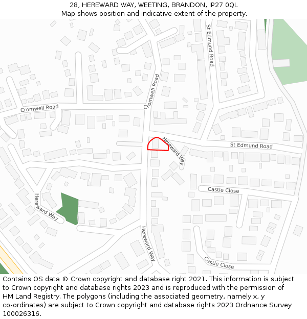 28, HEREWARD WAY, WEETING, BRANDON, IP27 0QL: Location map and indicative extent of plot