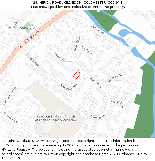 28, HERON ROAD, KELVEDON, COLCHESTER, CO5 9NE: Location map and indicative extent of plot