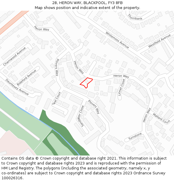 28, HERON WAY, BLACKPOOL, FY3 8FB: Location map and indicative extent of plot