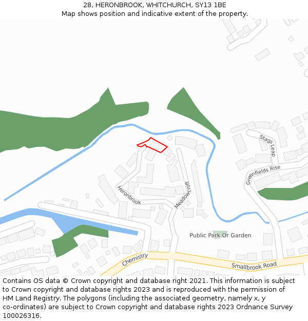 28, HERONBROOK, WHITCHURCH, SY13 1BE: Location map and indicative extent of plot