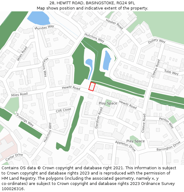28, HEWITT ROAD, BASINGSTOKE, RG24 9FL: Location map and indicative extent of plot