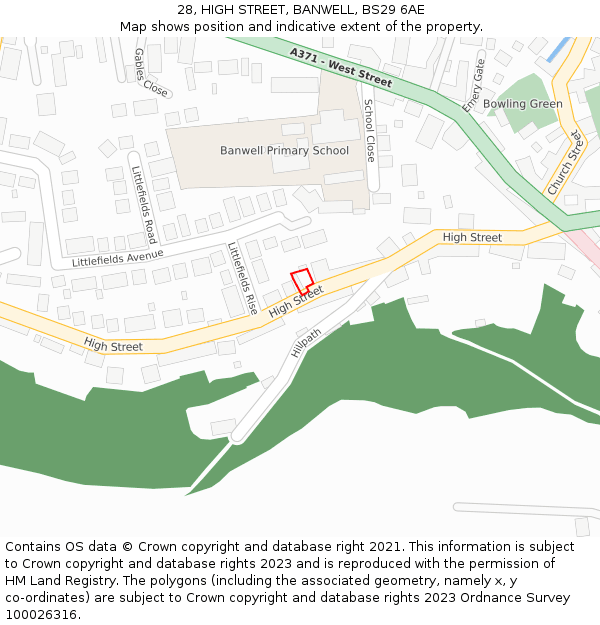 28, HIGH STREET, BANWELL, BS29 6AE: Location map and indicative extent of plot