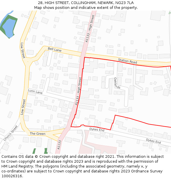 28, HIGH STREET, COLLINGHAM, NEWARK, NG23 7LA: Location map and indicative extent of plot