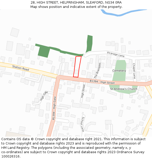 28, HIGH STREET, HELPRINGHAM, SLEAFORD, NG34 0RA: Location map and indicative extent of plot