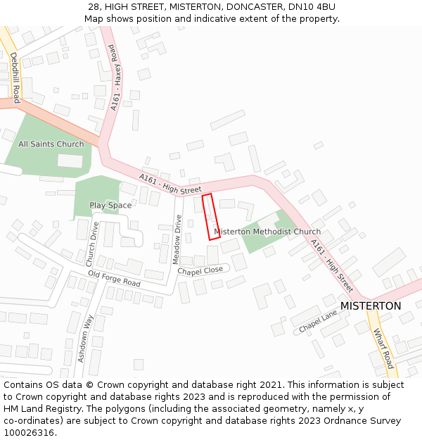 28, HIGH STREET, MISTERTON, DONCASTER, DN10 4BU: Location map and indicative extent of plot