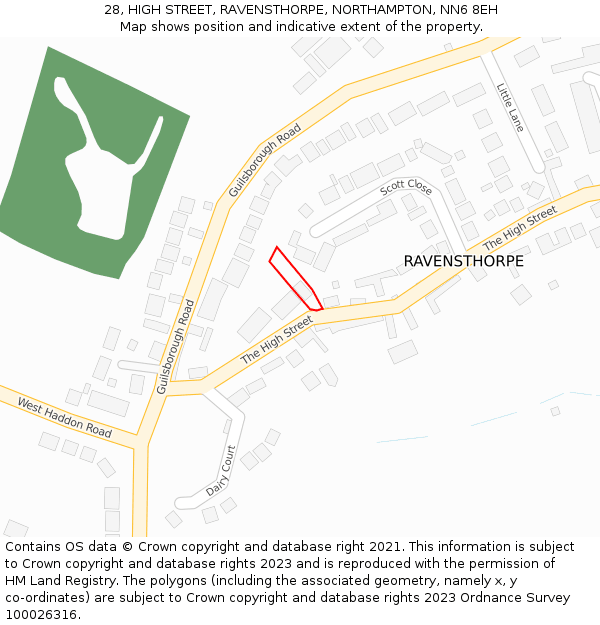 28, HIGH STREET, RAVENSTHORPE, NORTHAMPTON, NN6 8EH: Location map and indicative extent of plot