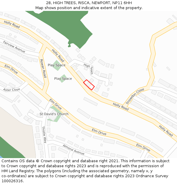 28, HIGH TREES, RISCA, NEWPORT, NP11 6HH: Location map and indicative extent of plot