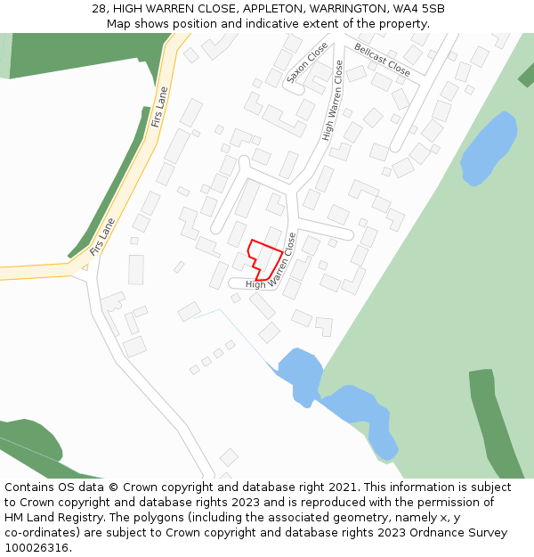 28, HIGH WARREN CLOSE, APPLETON, WARRINGTON, WA4 5SB: Location map and indicative extent of plot