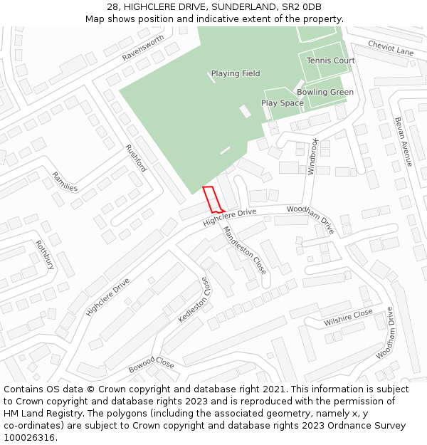 28, HIGHCLERE DRIVE, SUNDERLAND, SR2 0DB: Location map and indicative extent of plot