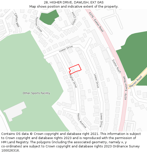 28, HIGHER DRIVE, DAWLISH, EX7 0AS: Location map and indicative extent of plot