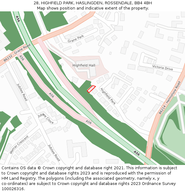 28, HIGHFIELD PARK, HASLINGDEN, ROSSENDALE, BB4 4BH: Location map and indicative extent of plot