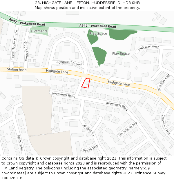 28, HIGHGATE LANE, LEPTON, HUDDERSFIELD, HD8 0HB: Location map and indicative extent of plot