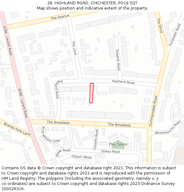 28, HIGHLAND ROAD, CHICHESTER, PO19 5QT: Location map and indicative extent of plot