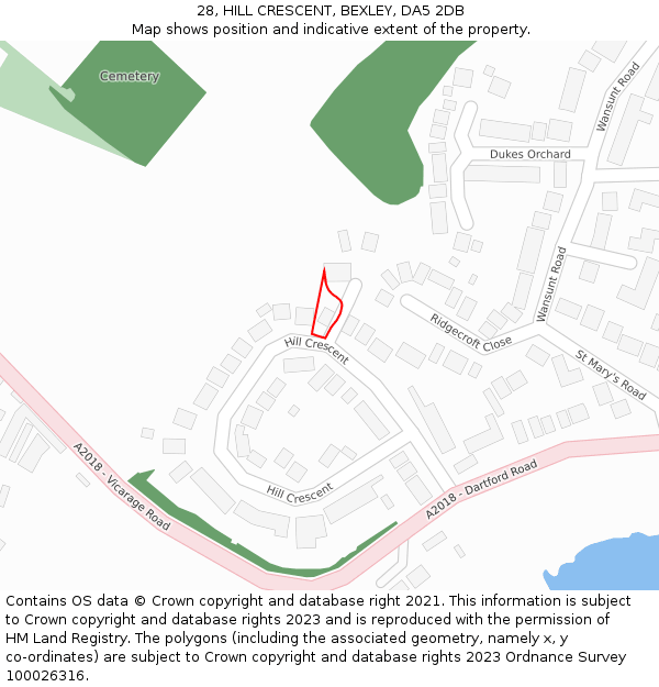 28, HILL CRESCENT, BEXLEY, DA5 2DB: Location map and indicative extent of plot