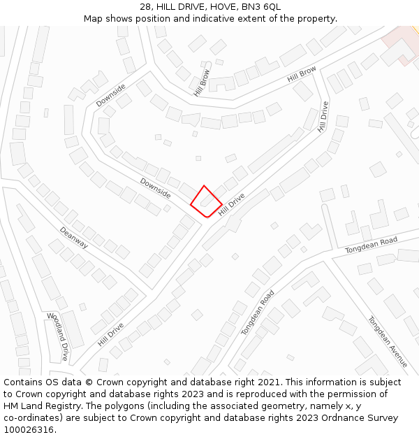 28, HILL DRIVE, HOVE, BN3 6QL: Location map and indicative extent of plot