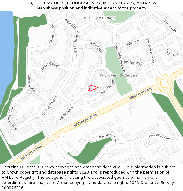 28, HILL PASTURES, REDHOUSE PARK, MILTON KEYNES, MK14 5FW: Location map and indicative extent of plot